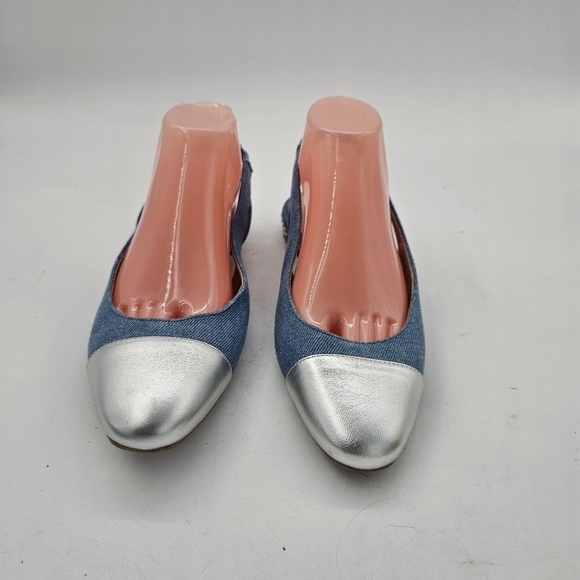 Stuart Weitzman Women’s Pearl Slingback Flats Denim Silver Toe Cap Size 9.5 - Picture 3 of 10